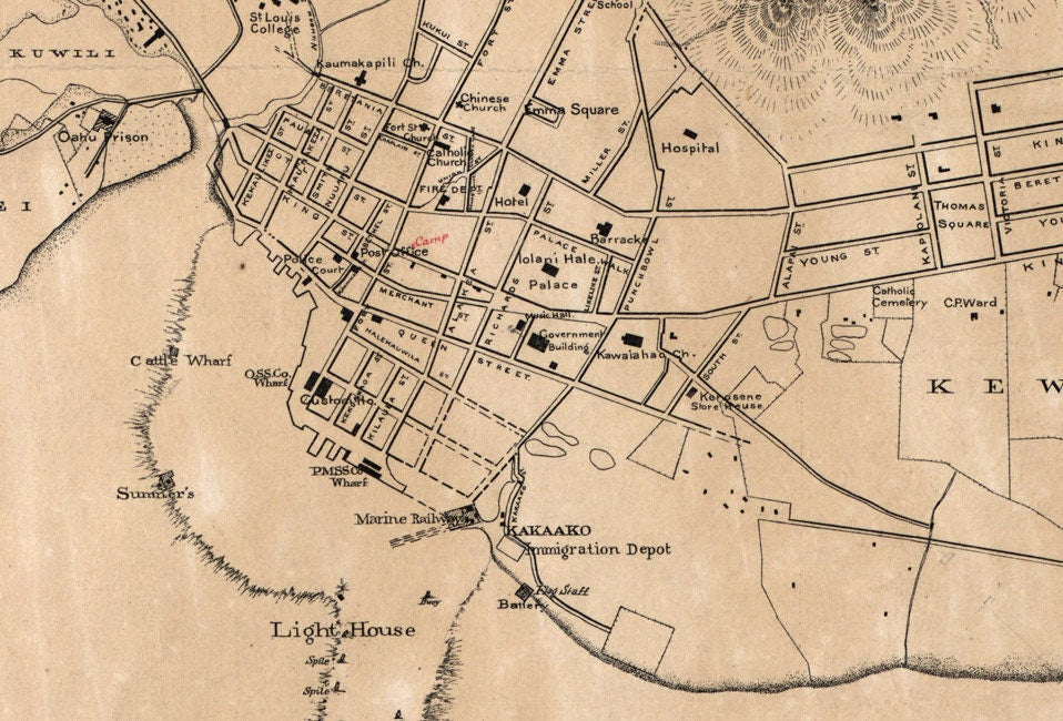 1887 Map of Honolulu Hawaii