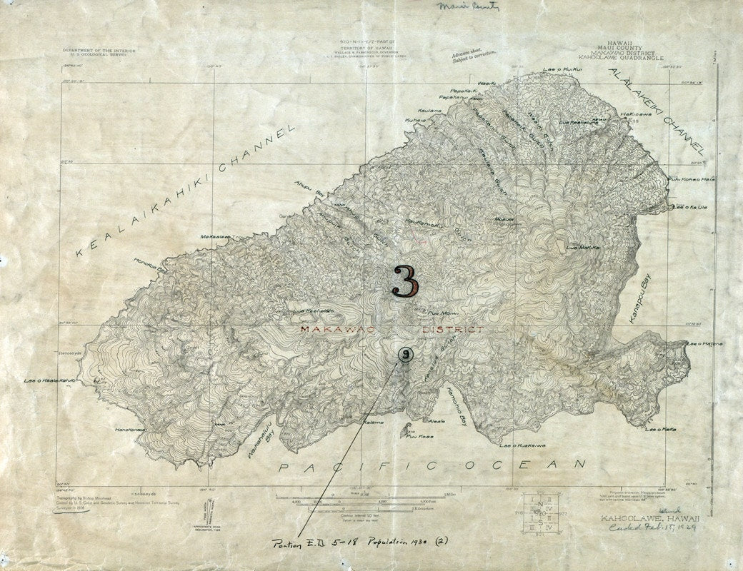 1926 Map of Kahoolawe Hawaii