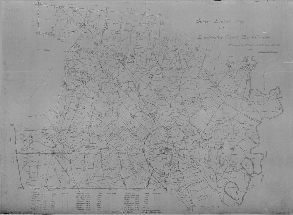 1914 Map of Darlington County South Carolina School Districts