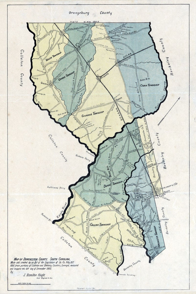 1900 Map of Dorchester County South Carolina Family Names
