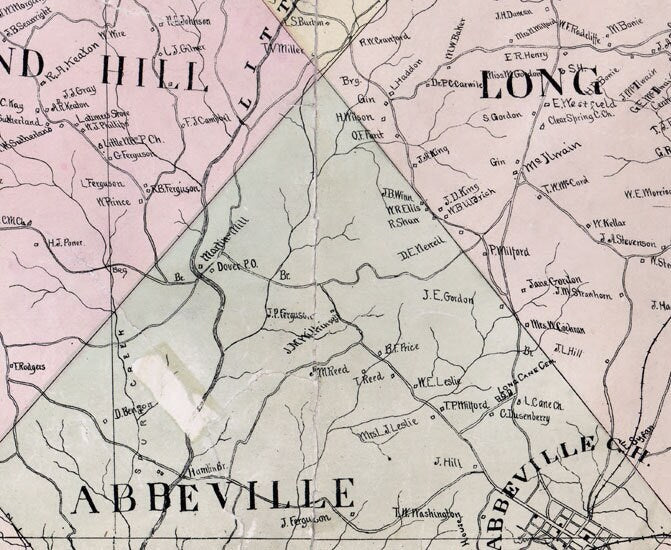 1895 Map of Abbeville County South Carolina Family Names