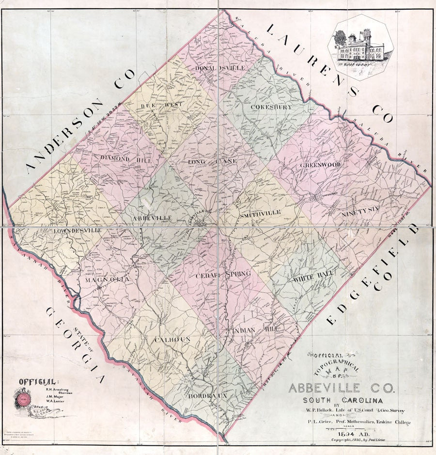 1895 Map of Abbeville County South Carolina Family Names