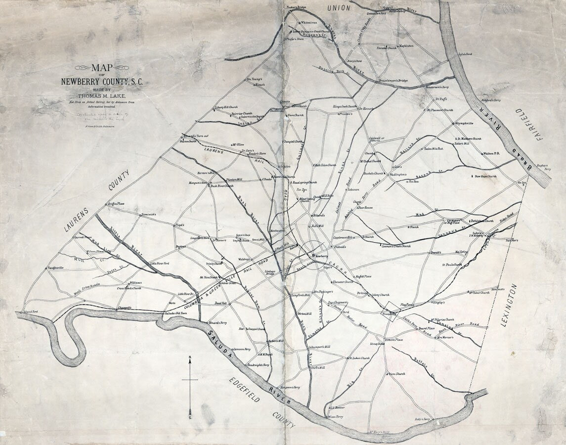 1887 Map of Newberry County South Carolina