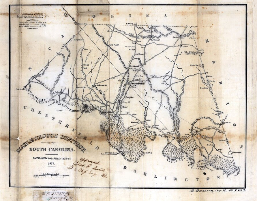 1825 Map of Marlborough District South Carolina Historical Names