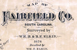 1876 Map of Fairfield County South Carolina Winnsboro Genealogy