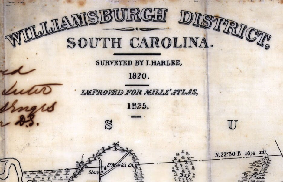 1825 Map of Williamsburgh District South Carolina Historical Names