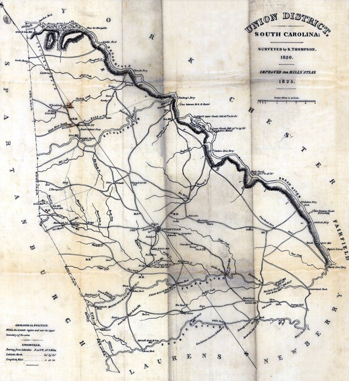 1825 Map of Union County South Carolina Historical Names