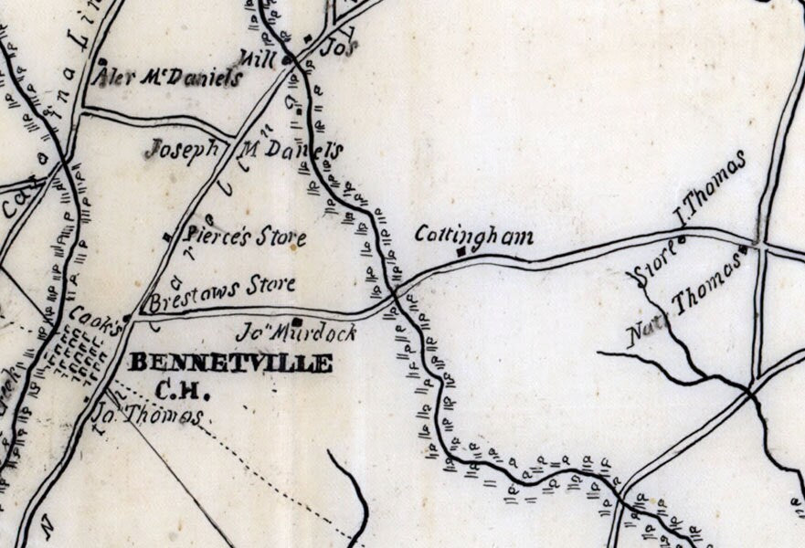 1825 Map of Marlborough District South Carolina Historical Names