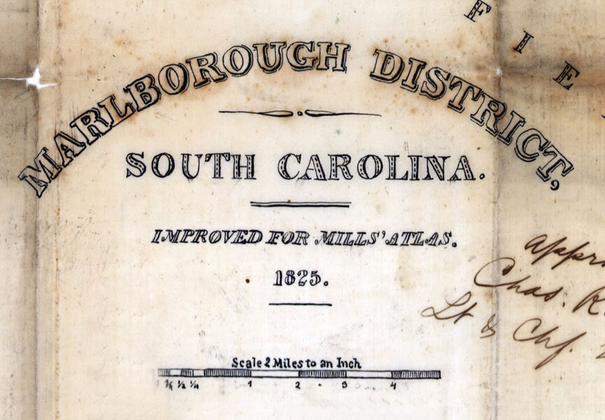 1825 Map of Marlborough District South Carolina Historical Names