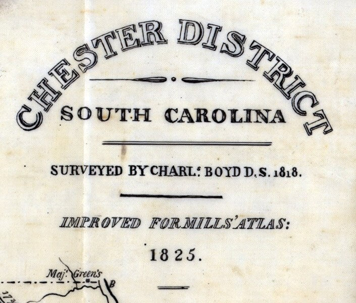 1825 Map of Chester County South Carolina Family Names