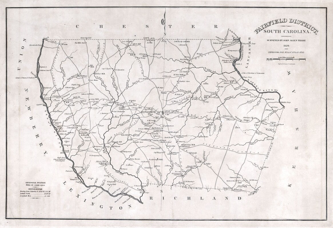 1825 Map of Fairfield County South Carolina