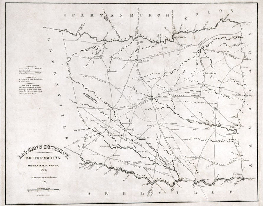 1825 Map of Laurens County South Carolina