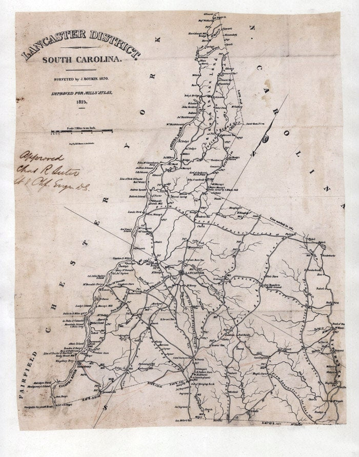 1820 Map of Lancaster County South Carolina