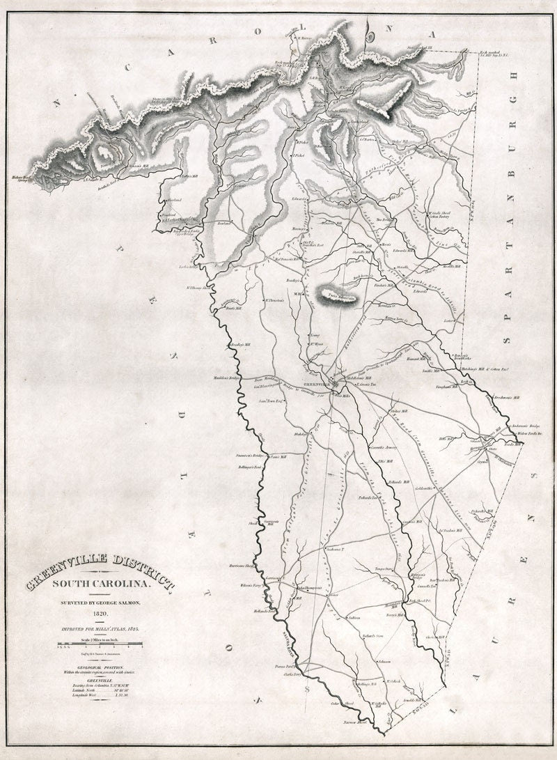 1825 Map of Greenville County South Carolina