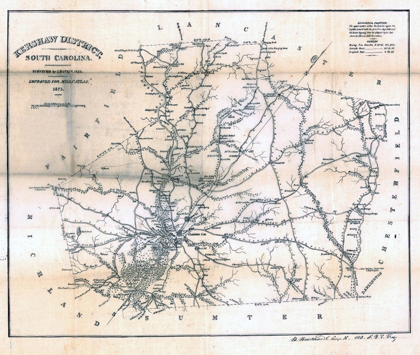 1825 Map of Kershaw County South Carolina