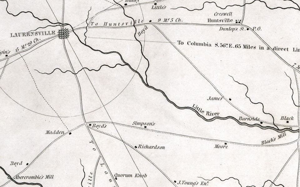 1825 Map of Laurens County South Carolina