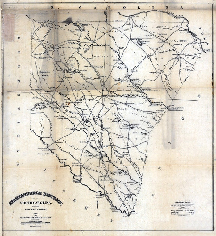 1820 Map of Spartanburgh District (County) South Carolina