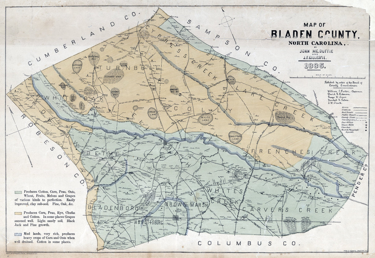 1885 Map of Bladen County North Carolina