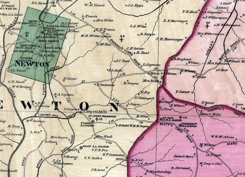 1886 Map of Catawba County North Carolina