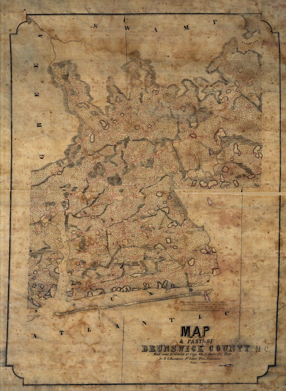 1863 Map of Brunswick County North Carolina