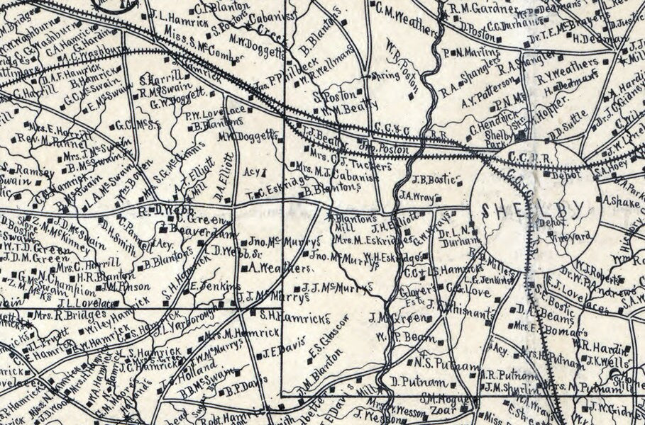 1886 Map of Cleveland County North Carolina