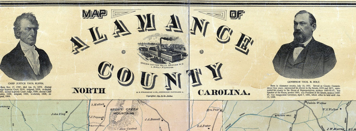 1893 Map of Alamance County North Carolina