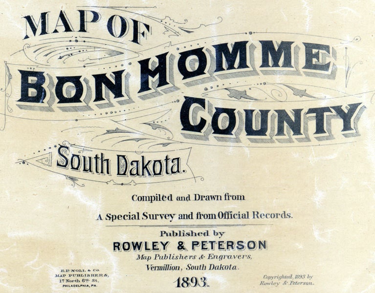 1893 Map of Ben Homme County South Dakota Tyndall