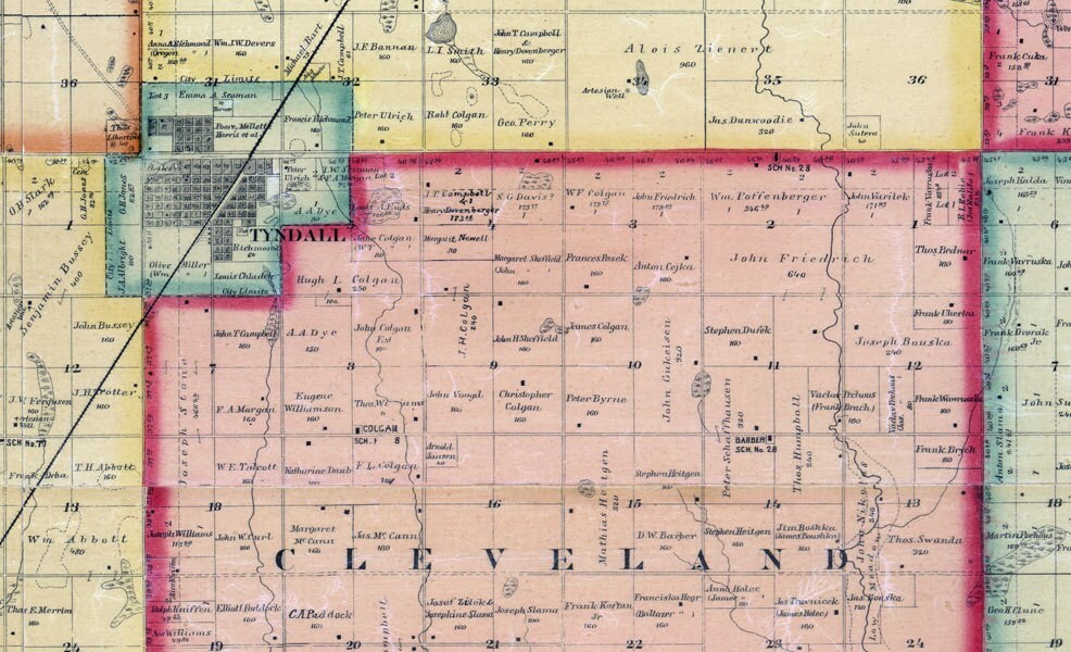 1893 Map of Ben Homme County South Dakota Tyndall