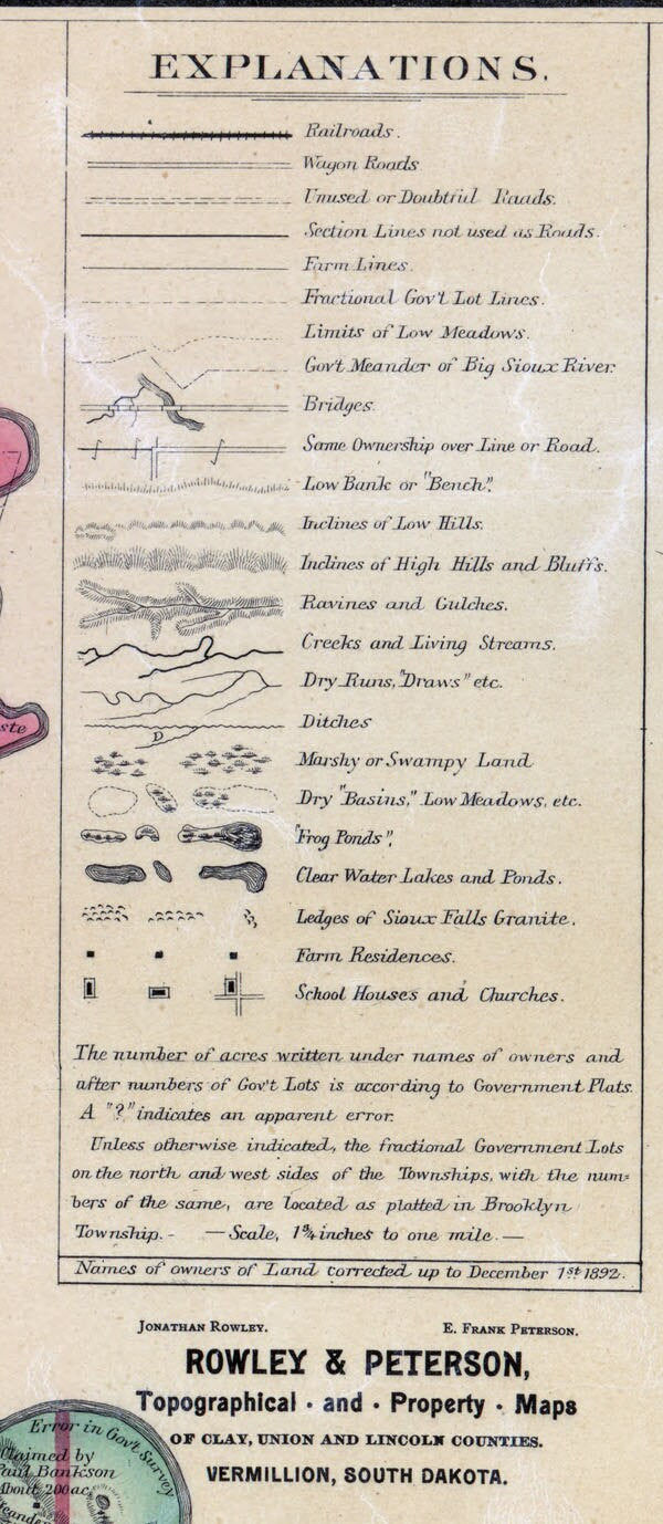 1893 Map of Lincoln County South Dakota Canton