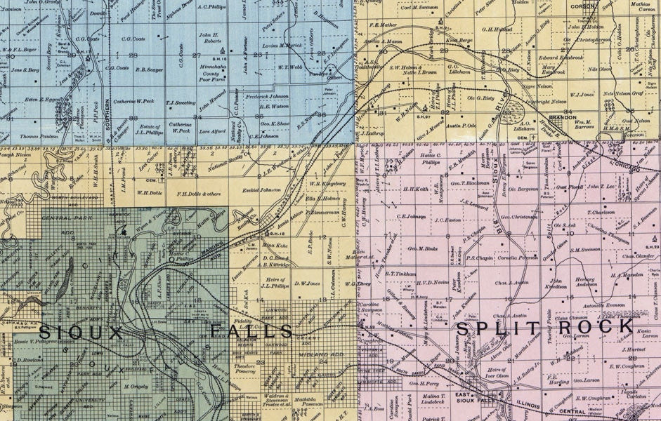 1893 Map of Minnehaha County South Dakota Sioux Falls