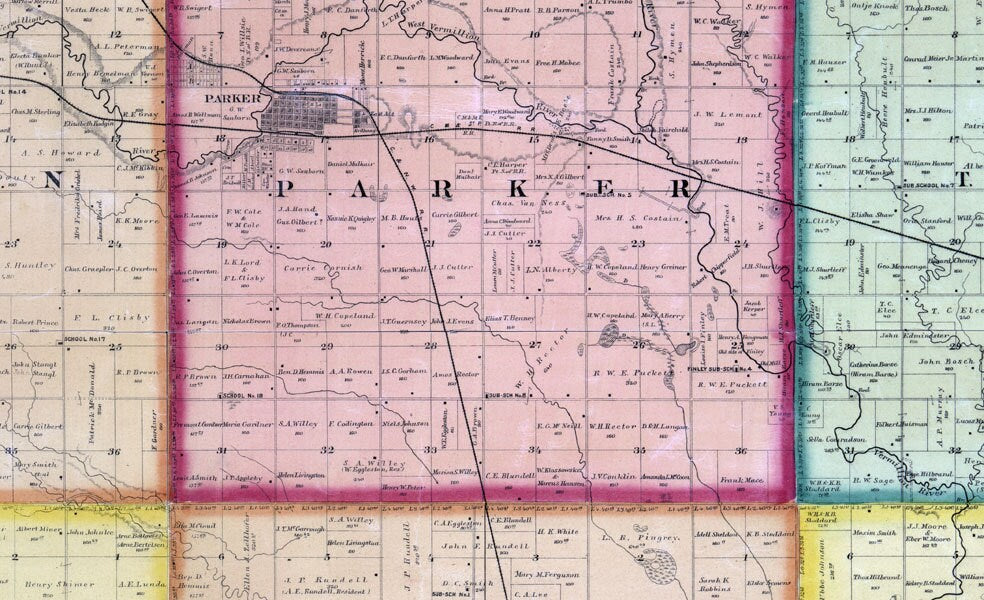 1893 Map of Turner County South Dakota Parker Marion Junction