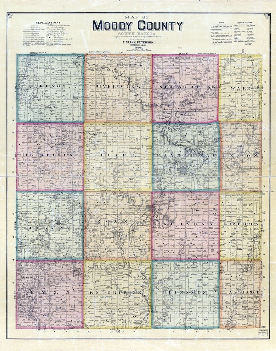 1896 Map of Moody County South Dakota Egan