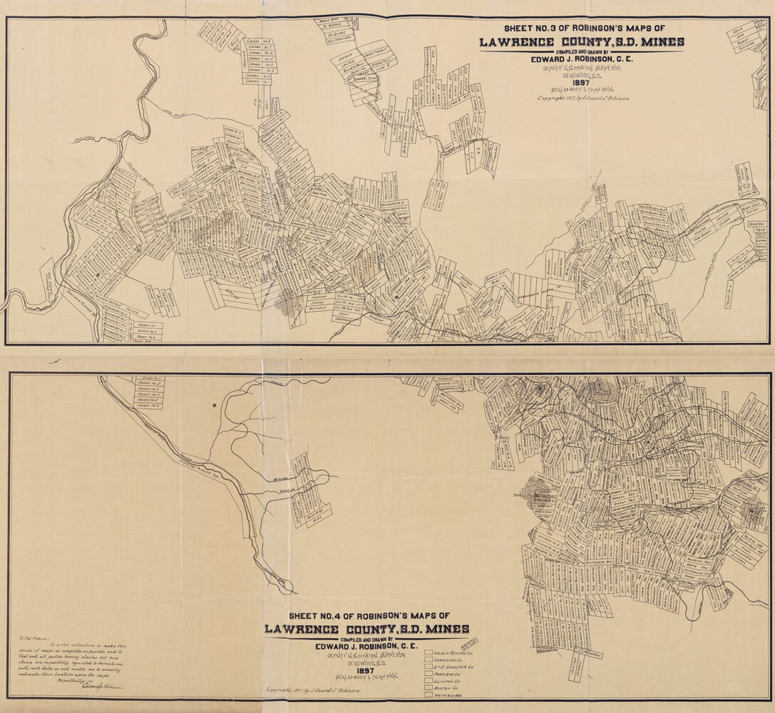 1897 Map of Lawrence County South Dakota Mines