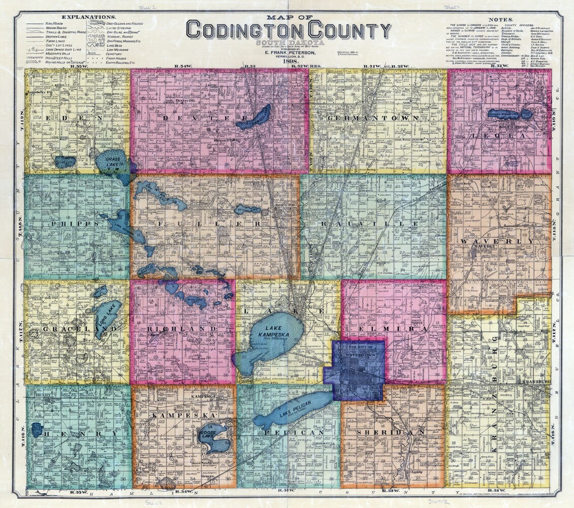 1898 Map of Codington County South Dakota