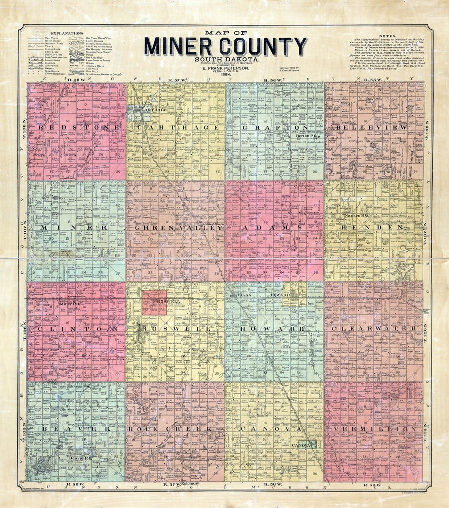 1898 Map of Miner County South Dakota