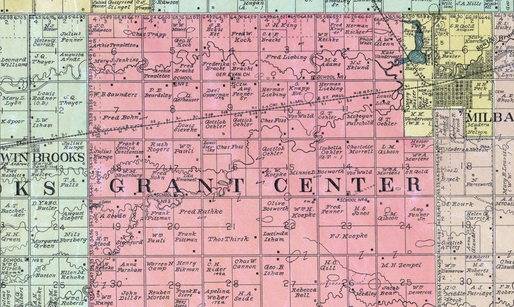 1899 Map of Grant County South Dakota Milbank