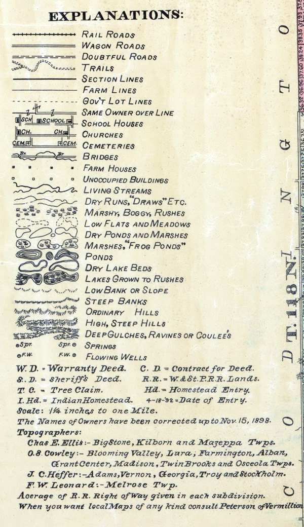 1899 Map of Grant County South Dakota Milbank