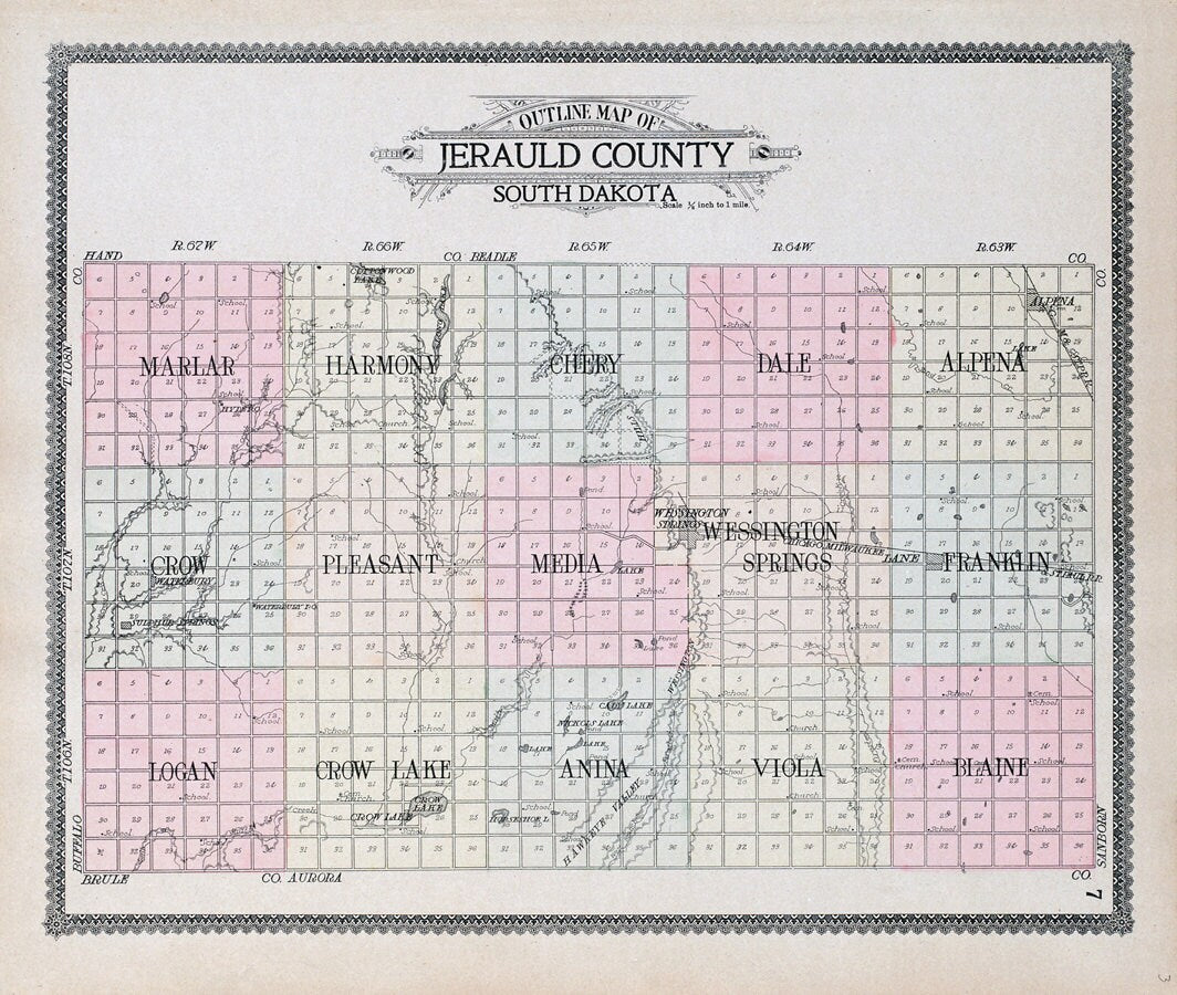 1909 Map of Jerauld County South Dakota