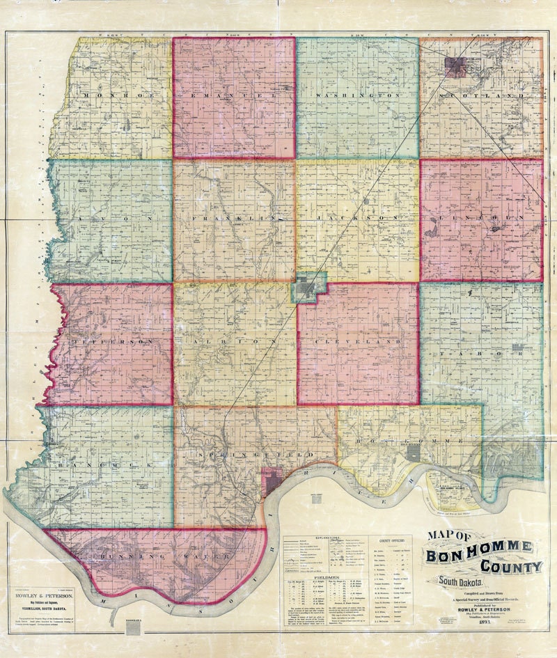 1893 Map of Ben Homme County South Dakota Tyndall