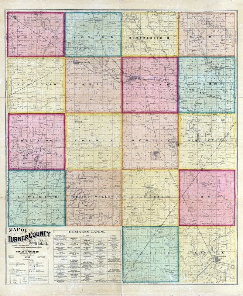 1893 Map of Turner County South Dakota Parker Marion Junction