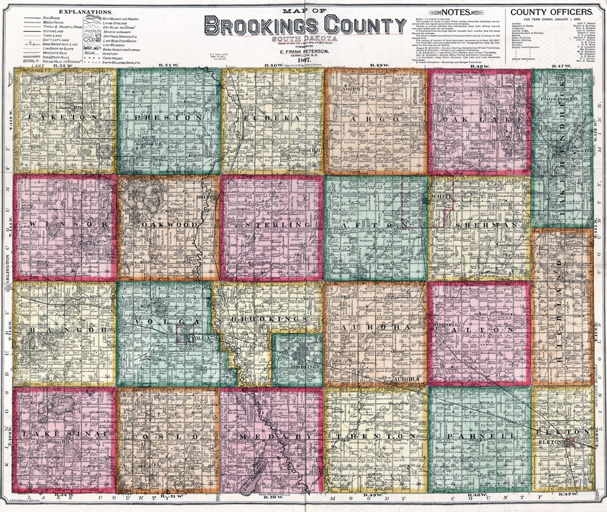 1897 Map of Brookings County South Dakota