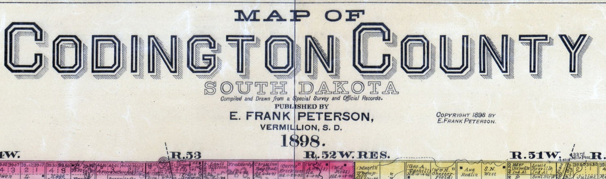 1898 Map of Codington County South Dakota