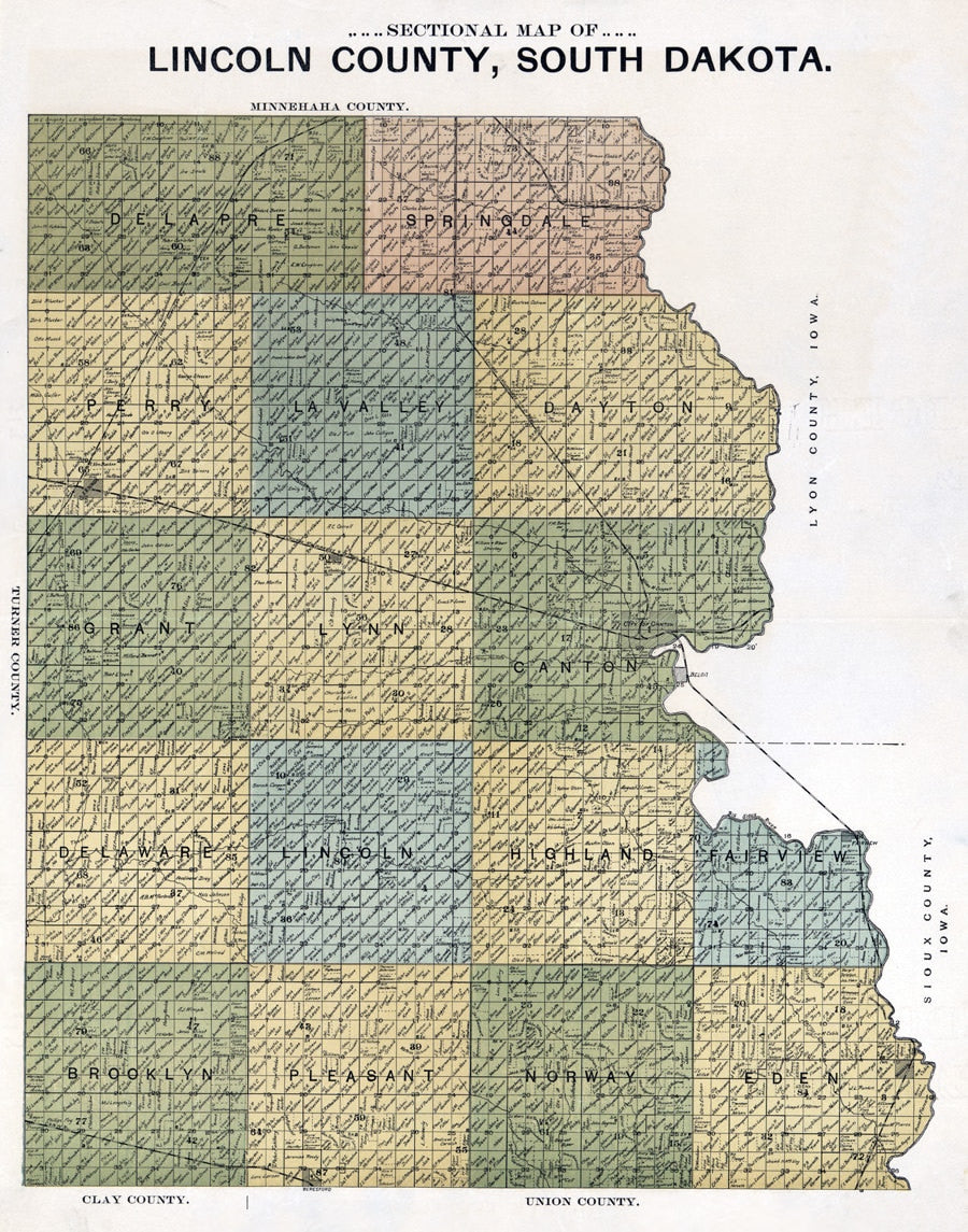 1899 Map of Lincoln County South Dakota Canton
