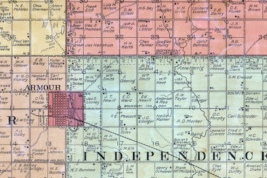 1900 Farm Line Map of Douglas County South Dakota Armour