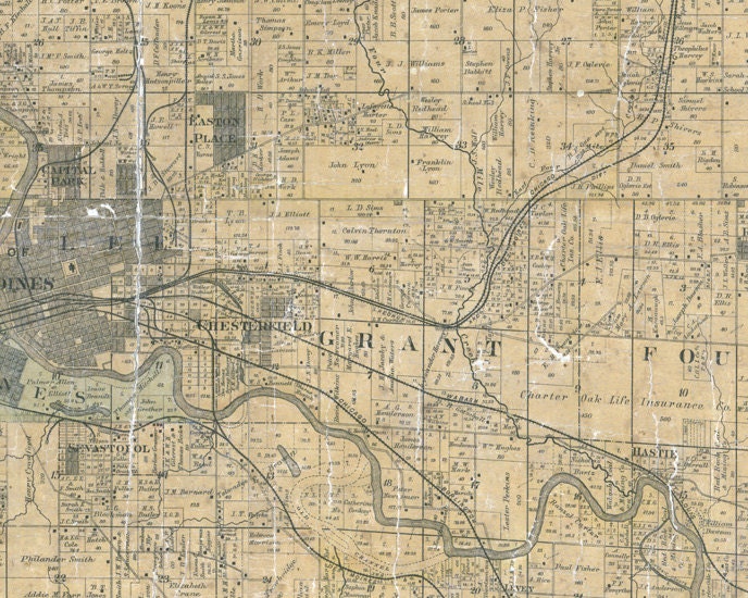 1885 Map of Polk County Iowa Des Moines