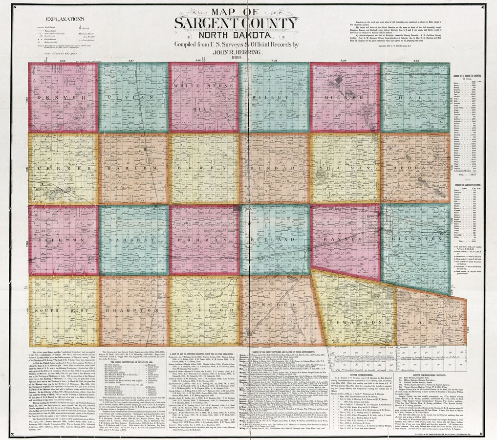 1899 Farm Line Map of Sargent County North Dakota