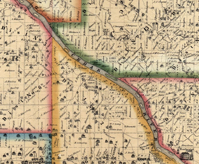 1863 Farm Line Map of Cedar County Iowa