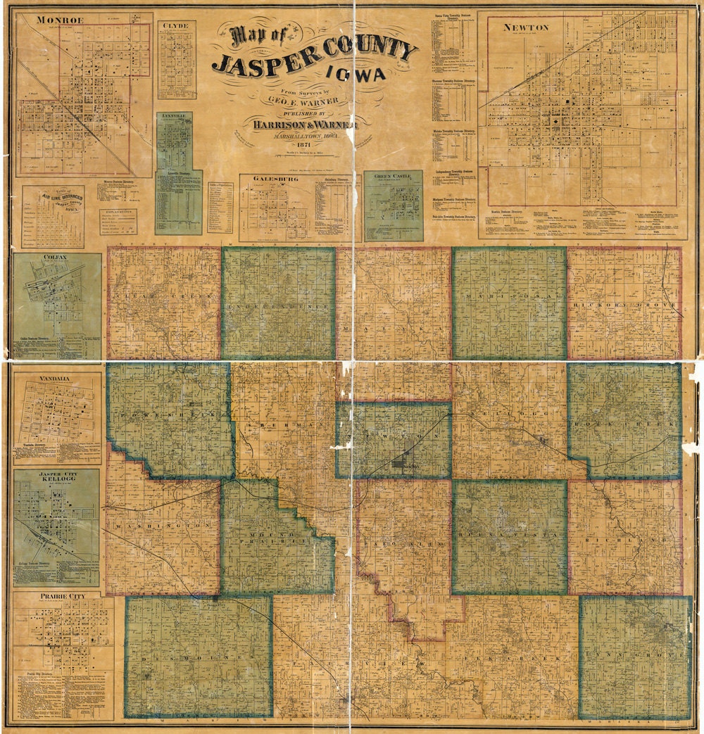 1871 Map of Jasper County Iowa