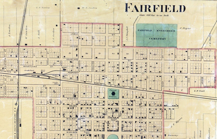 1871 Map of Jefferson County Iowa Fairfield