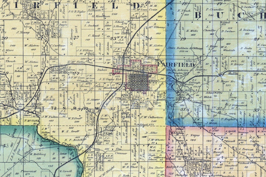 1871 Map of Jefferson County Iowa Fairfield